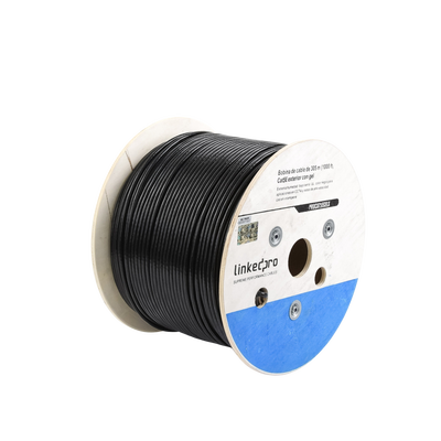 Bobina de cable de 305 m, Cat5E, con gel, para intemperie, doble forro extrema humedad, bajo tierra, UL, color negro para aplicaciones en video vigilancia, y redes de alta velocidad. - Image 5