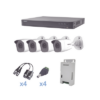 KIT TurboHD 1080p / DVR 4 Canales / 4 Cámaras Bala Metálicas (exterior 2.8 mm) / Transceptores / Conectores / Fuente de Poder Profesional