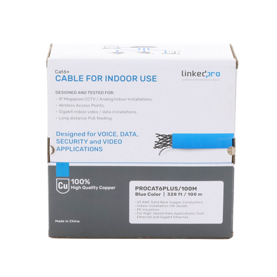 Cable Cat6+ CALIBRE 23 ALTO RENDIMIENTO, ETL,UL, color azul, de 100 metros, super flexible, para aplicaciones de CCTV, video HD, y redes de datos. - Image 6